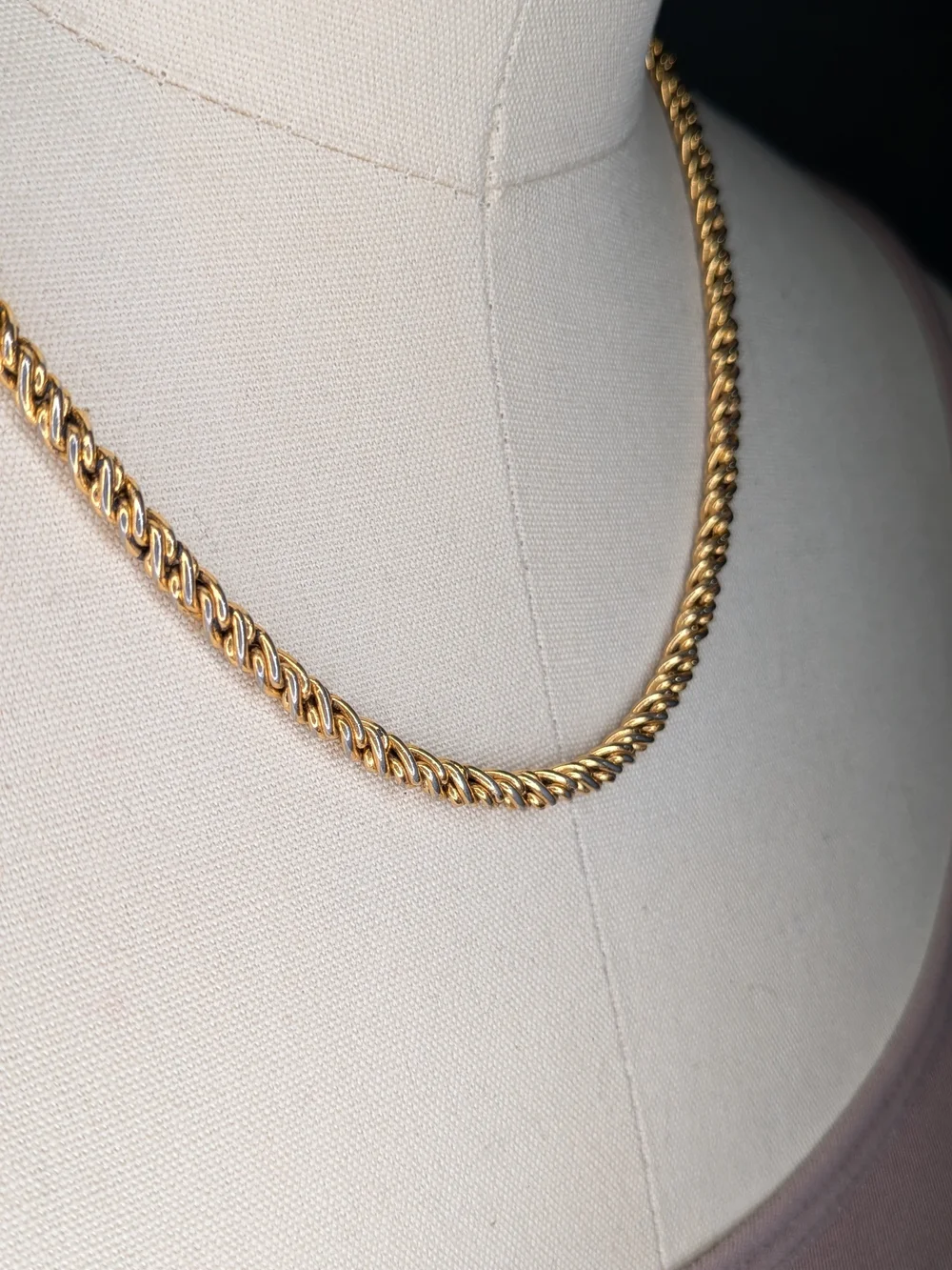 Vintage Two Tone Gold Silver Twisted Rope Chain Toggle Necklace